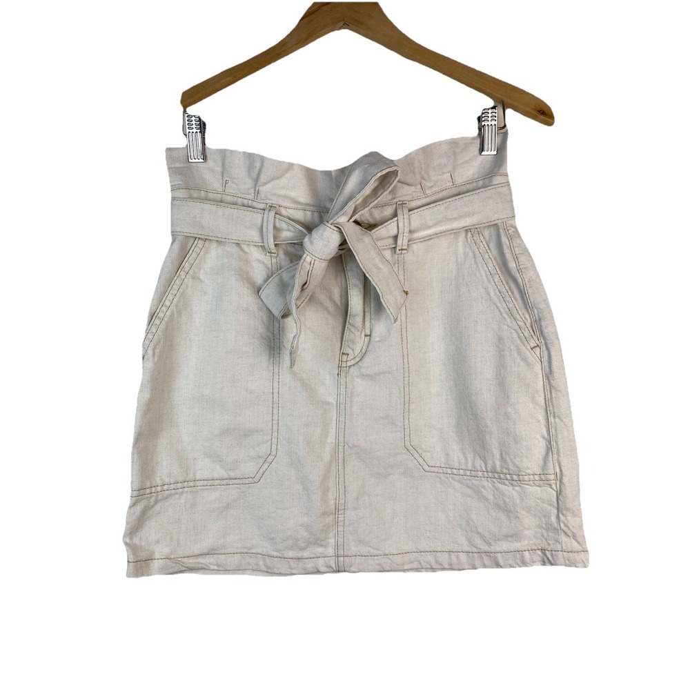 Free People Women's 4 Cotton Linen Blend White Denim Paper Bag Skirt